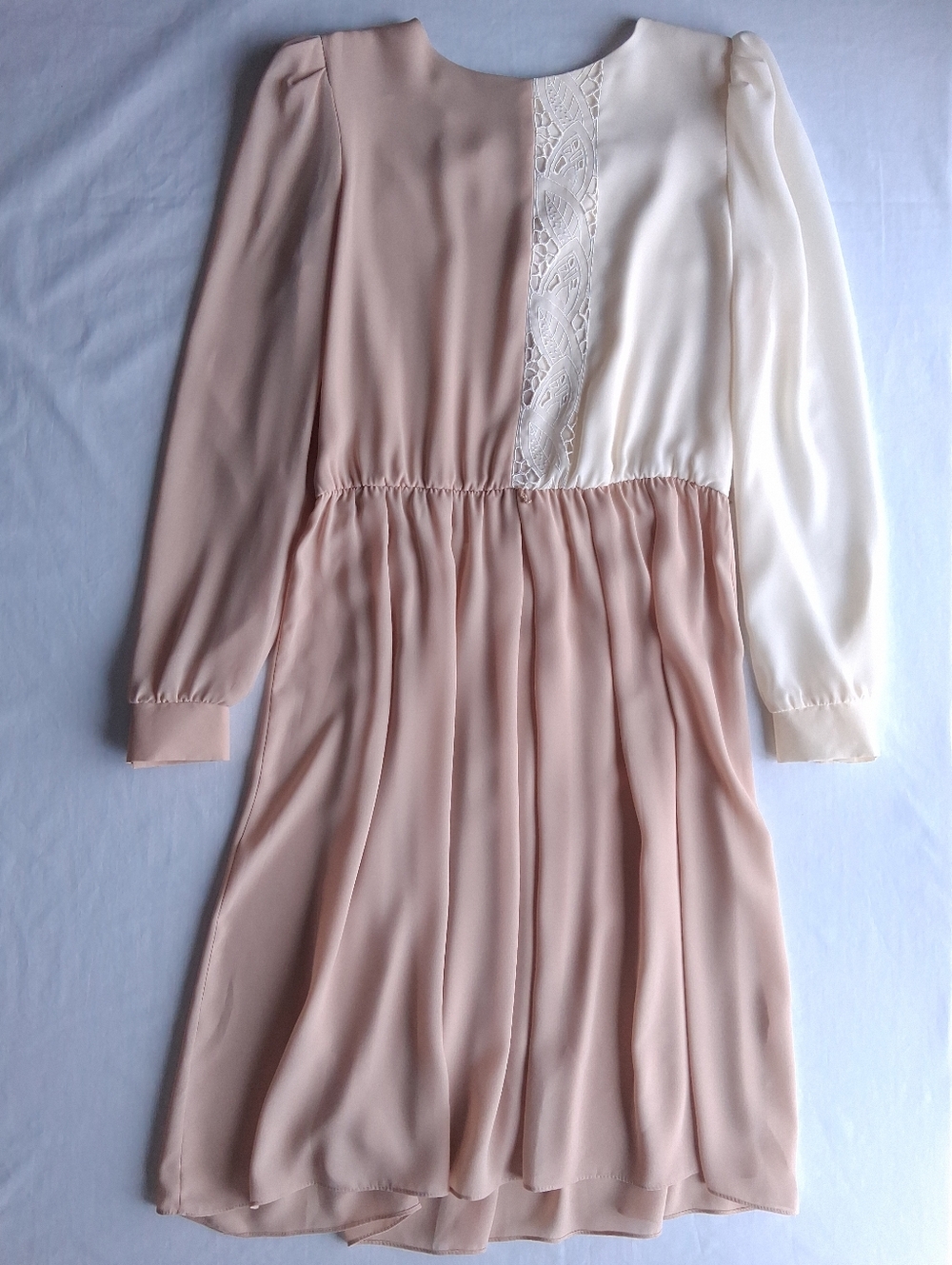 Dress Benee by Lori Ann 70s Prairie Lace Long Sleeve Sheer Two Tone